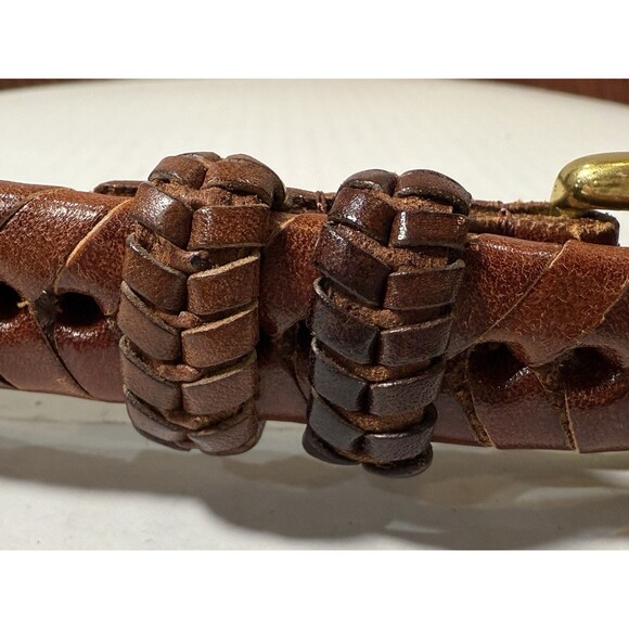 Vintage Braided Leather Belt Mens 42 Brown Gold  Brass Buckle Heritage Gentleman - Picture 5 of 16
